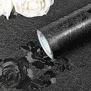 Black Flower Wallpaper Peel and Stick, Gothic Black Floral Textured Contact Paper 118"X17.7", Removable Self Adhesive Waterproof Contact Wall Paper for Kitchen Drawers Walls Cabinets