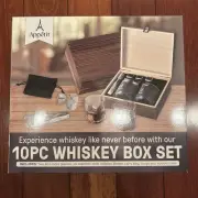 New Appetit 10PC Whiskey Wooden Box Set 2 Glasses with Chilling Stones & Thongs