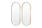 2 Set Wall Mirror Oval Aluminum Frame Bathroom 45x100cm GOLD