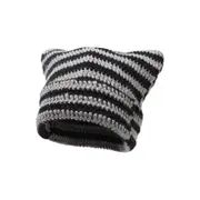 Crochet Cat Beanie For Women - Vintage Grunge Accessories Slouchy Hat-yvan Gray