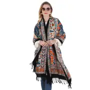 ANYYOU 100% Merino Wool Blue Black And Orange Silk Satin Large Winter Scarf Pashmina Shawl Bandana Perfect For Women Ladies Fashion Style