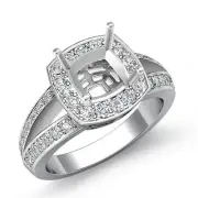 Diamond Engagement Halo Ring Platinum 950 Cushion Semi Mount Split Shank 0.6Ctw