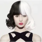 New Black White Wig with Bangs Cruella Deville Costume Prop Cosplay Wig