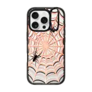 iPhone 16 Pro Impact Ring Stand Case MagSafe Compatible HALLOWEEN SPIDER WEB 4, SPOOKY SPIDERS CORAL PEACH SCARY INSECTS CREEPY BUGS TRANSPARENT