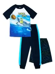Wonder Nation Boy's Pajamas, 3-Piece Set, Navy Shark, Large (10-12)