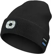 [BSLVWG] LED Lighted Beanie Cap Headphones Headset Winter Music Hat Knit Running Cap with Speakers & Mic Unique