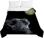 Morbuy Lightweight Quilt, Comforter Coverlet Washable Reversible Bedspread 3D Cat Dog Quilted Blanket for Double King Single Bed (59"x79",Black cat)