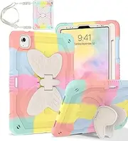 [AVAKOT] iPad Air Case 5th/4th Gen 10.9 Case, iPad Pro 11 Cases 3rd 2nd (2021/2020/2018) Case, 2 in 1 Rugged Full Body Shockproof Protective Girls Women Tablet Cover with Stand Pen Holder, Rainbow/Pink