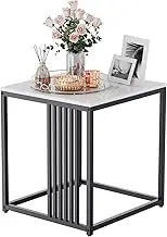 Marble Top Side Table Black: 2 Tier Square End Tables 40 x 45cm Real Sintered Stone Bedsides with Black Legs Modern White Marbles Nightstand Sofa Corner Plant Table for Living Room