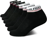 [Tommy Hilfiger] Women's 6 Pack Flag Sport Cushion Short Crew Socks, Size Shoe Size: 4-10, Black/White