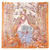 在飛比找蝦皮商城優惠-Ferragamo東方風情蒼鷺印花方型絲巾(橘色)33100