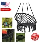 Portable Macrame Swing Hammock for Indoor/Outdoor Use - Easy Setup with Hooks