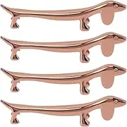 4 PCS Animal Figurine Chopstick Stands Zinc Alloy Plating Reusable Spoon Fork Holder with Non Slip Base for Home Restaurant Dining (Rose Gold Sausage Dog)