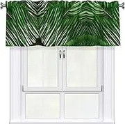 GaxfjRu Lush Green Palm Leaf Print Room Darkening Valance 3" Rod Pocket Window Valance for Bathroom