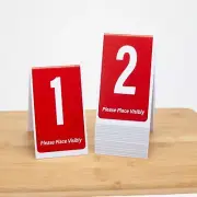 Plastic Table Numbers 1-100, Red w/ White Numbers, Tent Style, Free Shipping