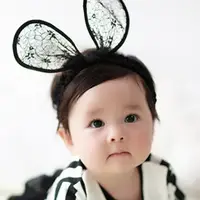 在飛比找Yahoo奇摩購物中心優惠-UNICO 韓版 兒童蕾絲百搭親子造型大耳朵髮帶