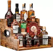 3-Tier Liquor Bottle Display Shelf & Coffee Syrup Rack Organizer, Retro Bar Stan