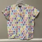 Cassandra O Scrub Top Sz S White W/ Multicolor Hearts NWT