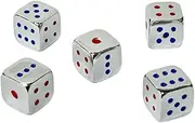 OEAYA 5 Pieces 6-Sided Dice 13MM Solid Metal Game Dice Set Zinc Alloy Polyhedral Dice for Board Game (Silver with Colored Points)