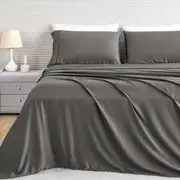 LINENOVA 100% Organic Bamboo Sheet Sets Cooling Soft 4Pcs Set(Queen,Charcoal)