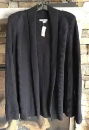 Vince Sweater Open Cardigan Black Cotton Shawl Collar NWT Medium Roomy