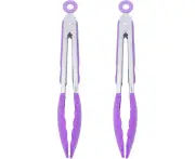 Premium Stainless Steel Locking Kitchen Tongs with Silicon Tips, Set of 2 - Purple