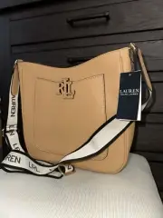 RALPH LAUREN Pebbled Leather Cameryn Crossbody Bag Buff