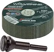 56089 Die Grinder Cutoff Wheel Mandrel Kit 56490 Mandrel and 3" x 1/16" Wolverine T1 Thin Wheel, A36T, 3/8" AH (1 Mandrel, 10 Cutting Discs)