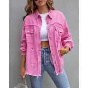 Women's Shacket Plain Basic Long Sleeve Shirt Collar Regular Tops Valentine's Day Casual Daily Buttons Pocket Pink Purple Orange Spring Fall