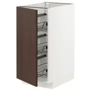 METOD base cabinet with wire baskets, white/Sinarp brown, 40x60x80 cm