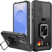 [JOYCHER] for Samsung Galaxy S25 Case Phone Cover Slide Camera Cover & Card Holder Slot 360° Ring Kickstand Tough Heavy Duty Defender Armor Shockproof Military Galaxy S25 Wallet Case