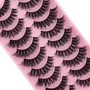 Clear Band Eyelashes Russian Volume Strip Lashes 10 Pairs Natural Wispy D Curly False Eyelashes Look Like Extensions 10 Pairs (HDY7)