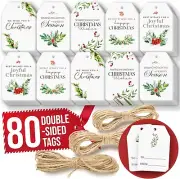 Merry Christmas Gift Tags with String - 80 Pcs Christmas Name Tags for Gifts..
