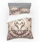 Romantic Duvet Cover Set, Symmetric Dove Motif and Blooming British Roses Soft