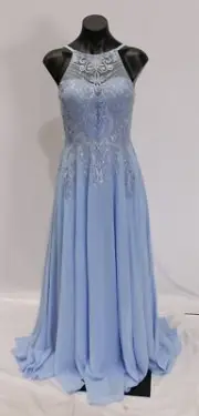 JJ's House Women's A-Line V-Neck Chiffon Bridesmaid Dress AR8 Light Blue Size 2