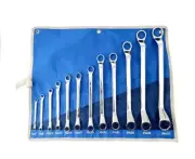 12pc Double Offset Ring Spanner Wrench Mirror Polish Metric 6-32mm Canvas Pouch
