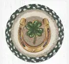 2 Braided Jute Round Placemat/Trivet/Swatch. CLOVER HORSESHOE. Earth Rugs.10"