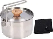 Camping Cookware, Stainless Steel Outdoor Saucepans Camping Tea Coffee Pot with Lid & Detachable Handle for Picnic Hiking Fishing