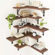 Fixwal Corner Floating Shelves Set of 5 Rustic Wood Wall Mounted Corner Shelf...