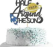 Confetti! Celestial Celebration Cake Topper - Sparkling Space-themed Decorations for Your Half Trip Around the Sun Half Birthday Party!