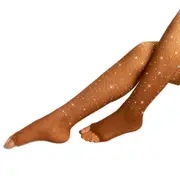 Professional Latin Dance Diamond Tights Women Sexy Open Toe Fishnet Pantyhose Caramel colour