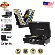 3-Speed Bluetooth Suitcase Turntable with Stylish Match Stand for Vinyl Lovers