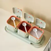 Condiment Jars Dustproof Organizer with Tray Sugar Bowl with Lids and Spoons