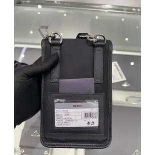 Prada 2ZH109 再生尼龍及Saffiano皮革肩背掛繩手機套/手機包 黑色《2024季度新品》