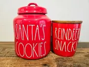 Rae Dunn Set Of Christmas Canisters Santa's Cookies And Reindeer Snacks