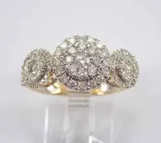 14K Yellow Gold Plated Real Moissanite 3Ct Round Cluster Wedding Engagement Ring