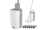 Flat Mop and Bucket Floor Mop Cleaning Mop 360 Rotating Wet Dry Rinse Wash with 6 Microfiber Pads