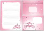 Writing Paper Set Letter Pad with Envelope for Girls Children Motif Carriage Princess Letter Paper Pad Lined (A5 Pad with 25 Sheets + 15 Envelopes)