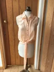 warehouse peach tie front sleeveless shirt vintage 12 14 bnwt crop