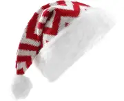 Knit Santa Hat,Christmas Hat ,Unisex White Comfort Plush Thicken Christmas Party Supplies - Red Stripe